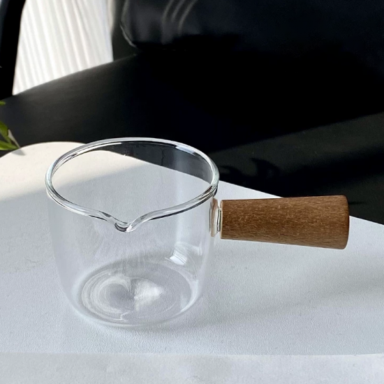 Glass Cup with Wooden Handle Large